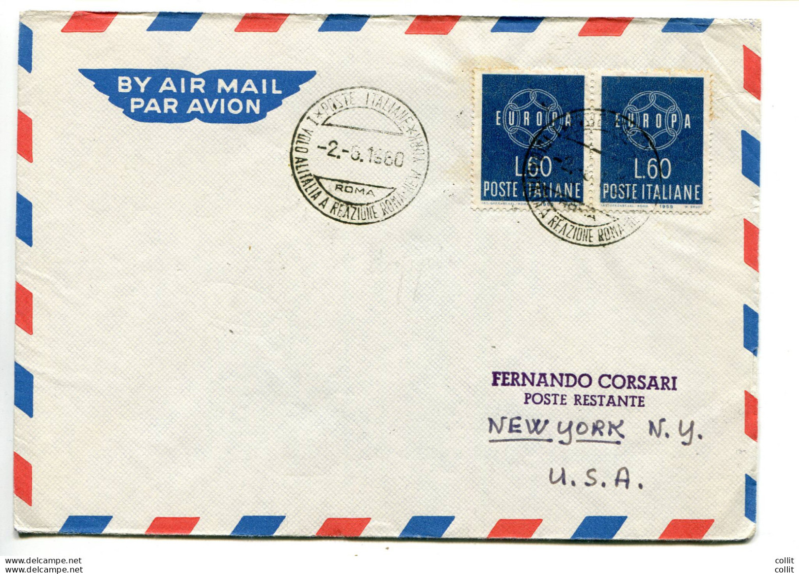 Primo Volo Alitalia Roma - New York Del 2.6.60 - Airmail