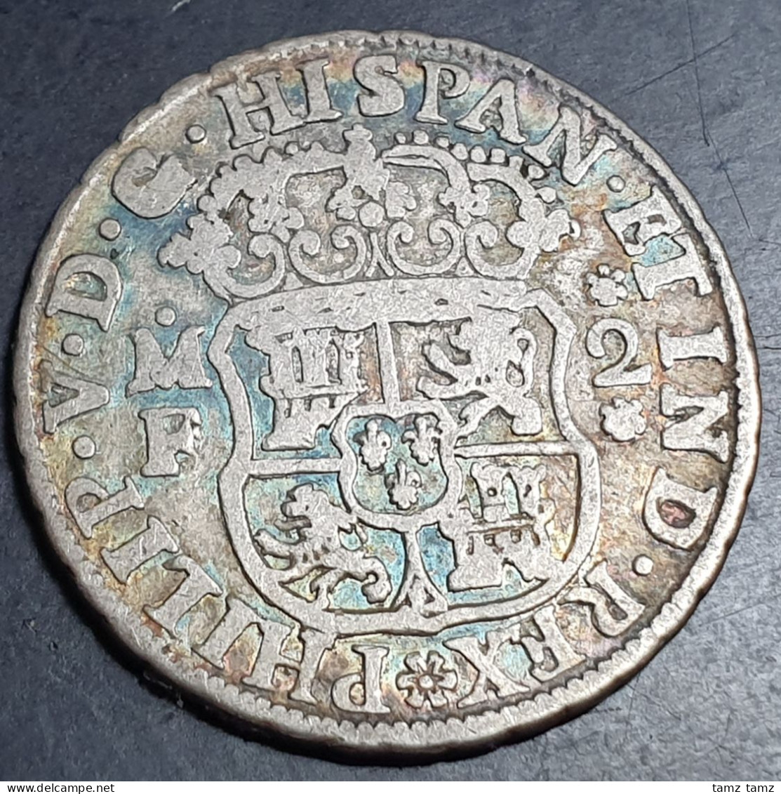 Mexico Spanish Colonial 2 Reales Two Pillar Phillip V 1741 Mo MF Rainbow Toning - Mexico