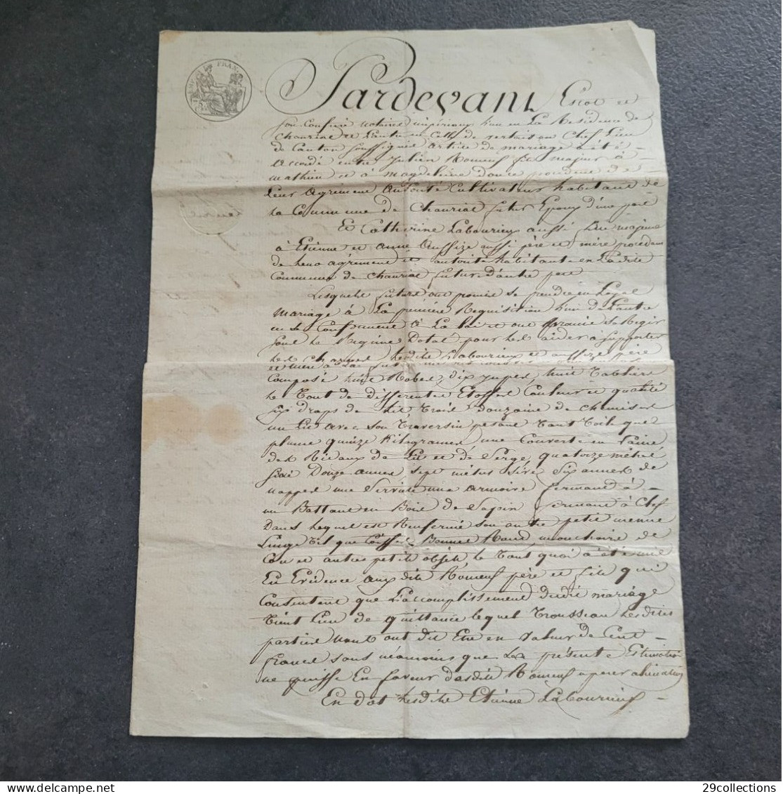 Acte 1813 Mariage Avec Mention Manuscrite Rare "Pour Expédition" (par La Poste) - Manuscripts