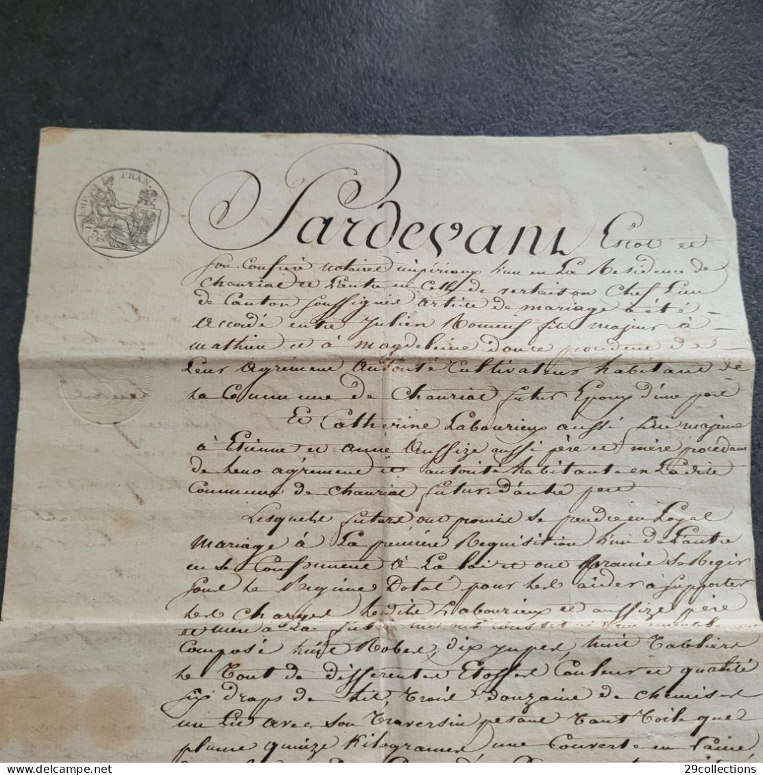 Acte 1813 Mariage Avec Mention Manuscrite Rare "Pour Expédition" (par La Poste) - Manuscrits