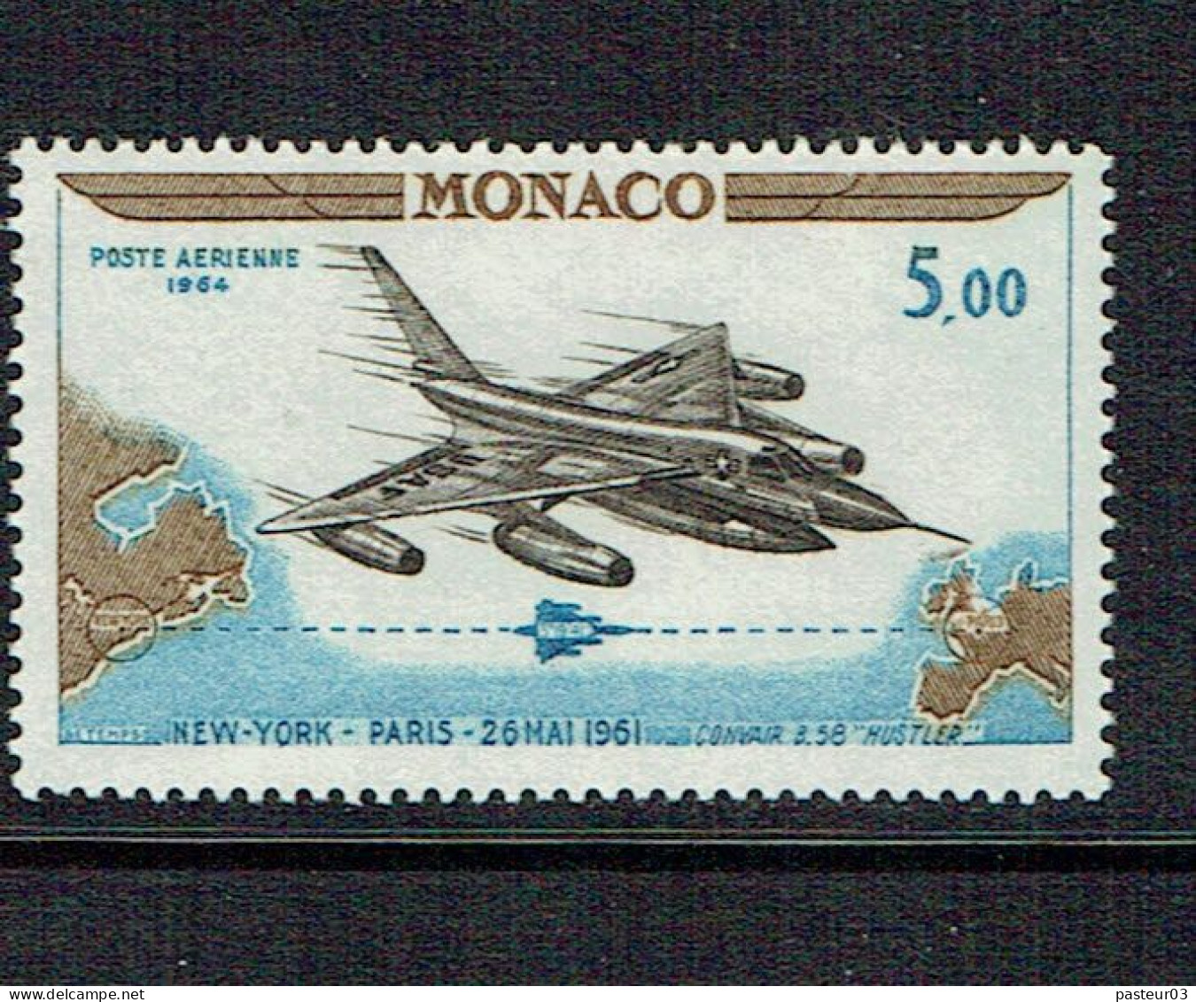 PA 82 Monaco Poste Aérienne LUXE Anniversaire Vol Paris New York Voir Scan - Airmail