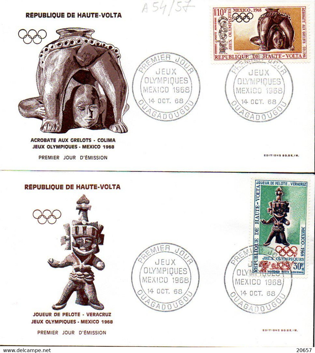 Haute-Volta Burkina Faso A 054/57 Fdc JO Mexico, Statues Aztèques, Série Complète - Summer 1968: Mexico City