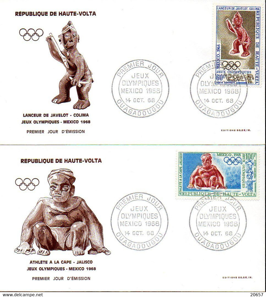 Haute-Volta Burkina Faso A 054/57 Fdc JO Mexico, Statues Aztèques, Série Complète - Estate 1968: Messico