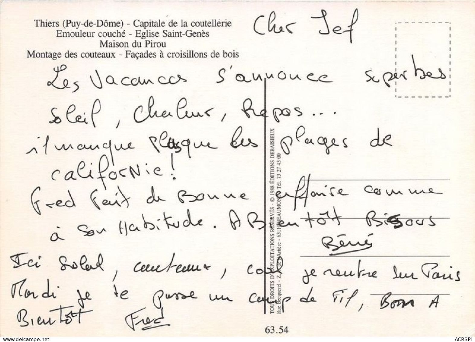 THIERS Capitale De La Coutellerie Emouleur Couche Eglise Saint Genes 5(scan Recto-verso) MA1866 - Thiers