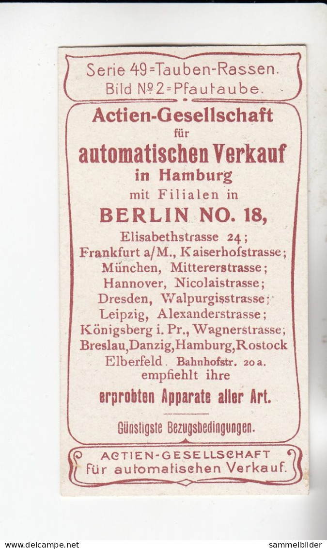 Actien Gesellschaft  Tauben - Rassen Pfautaube    Serie  49 #2 Von 1900 - Stollwerck