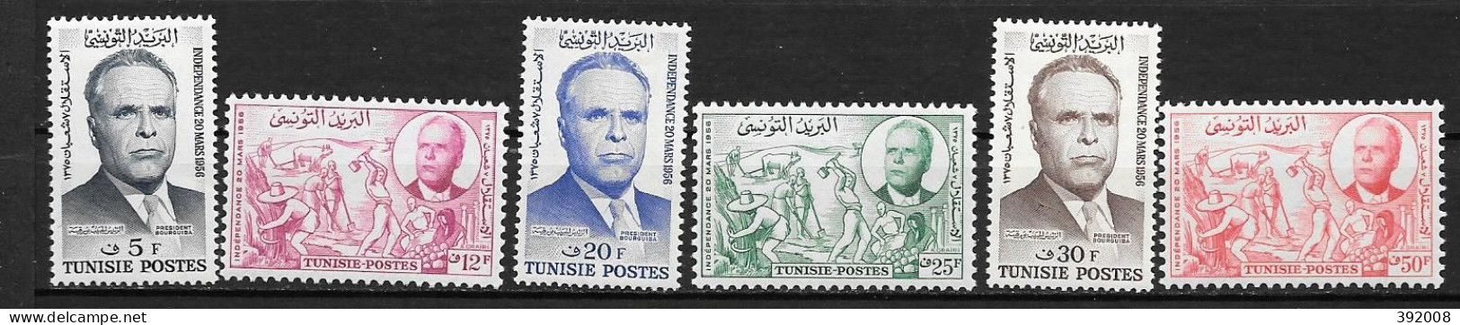 1957 - 434 à 439 **MNH - Anniversaire Indépendance - Tunisia (1956-...)