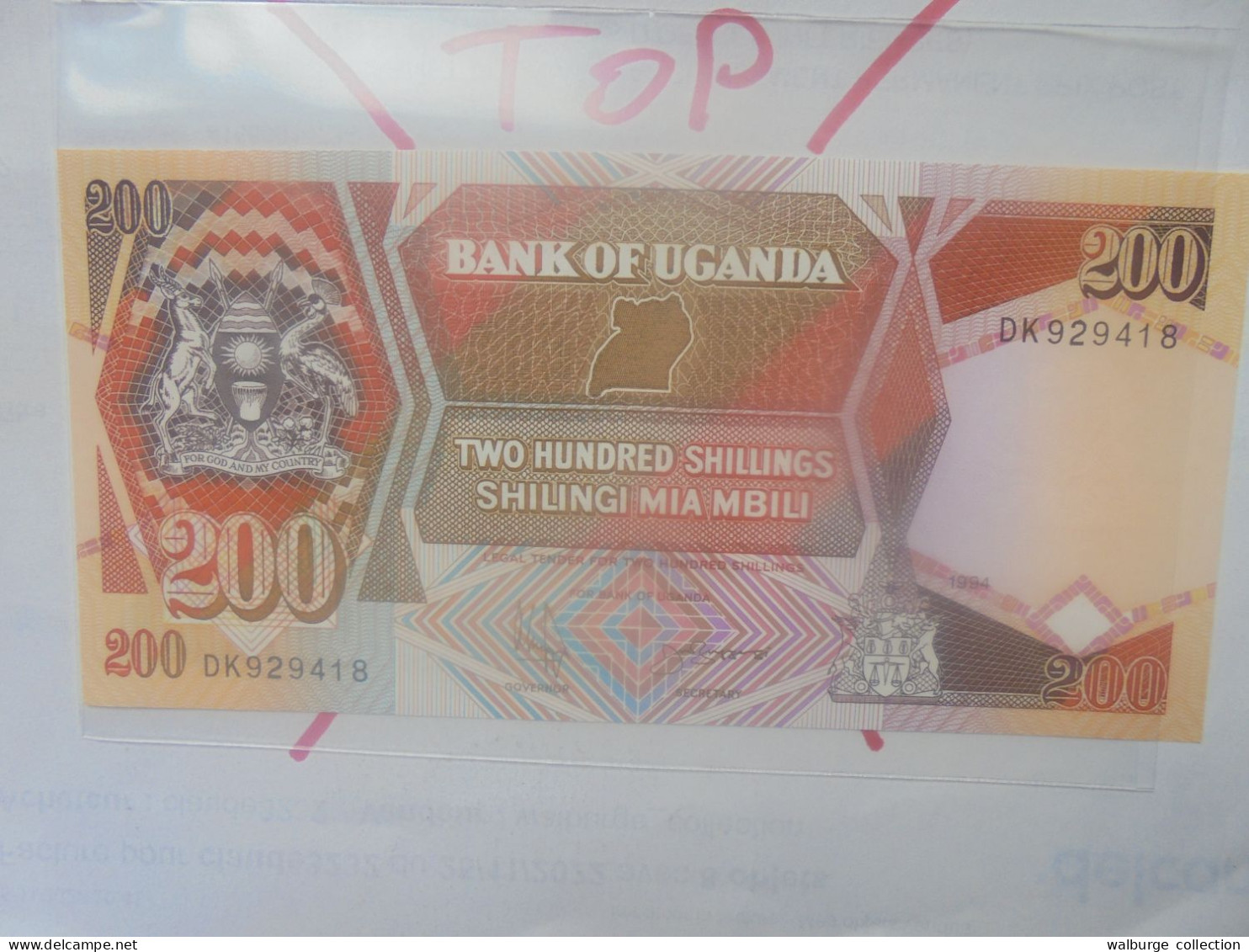 OUGANDA 200 SHILLINGS 1994 Neuf (B.33) - Oeganda