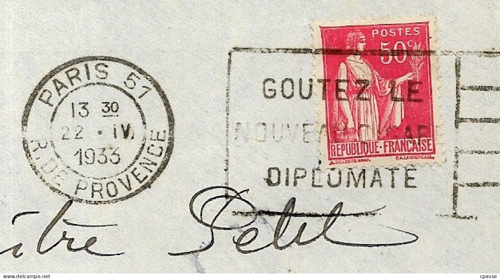 1933 Lettre Avec Timbre PAIX N° 283 YT Seul Sur Lettre Oblitérée Avec Flamme "Goutez Le Nouveau Cigare Diplomate" - 1932-39 Peace