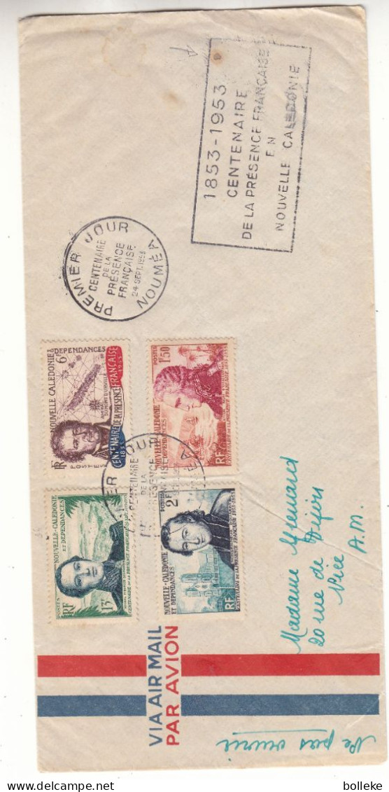 Nouvelle Calédonie - Lettre De 1953 - Oblit Nouméa - Centenaire De La Présence Française - Valeur 50 € ( 30 + 20 ) - Briefe U. Dokumente