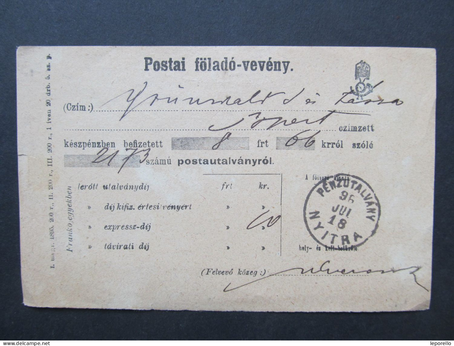 Postai Föladó Nitra Nyitra 1896 Slovensko  //// P2122 - Other & Unclassified