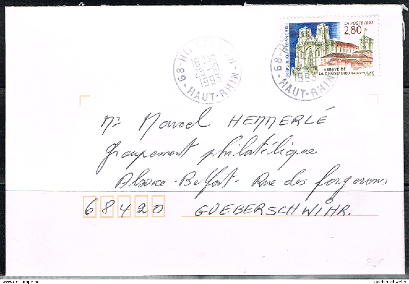 REL-L76 - FRANCE N° 2825 Abbaye De La Chaise-Dieu Sur Lettre De Hirtzbach 1993 - Briefe U. Dokumente