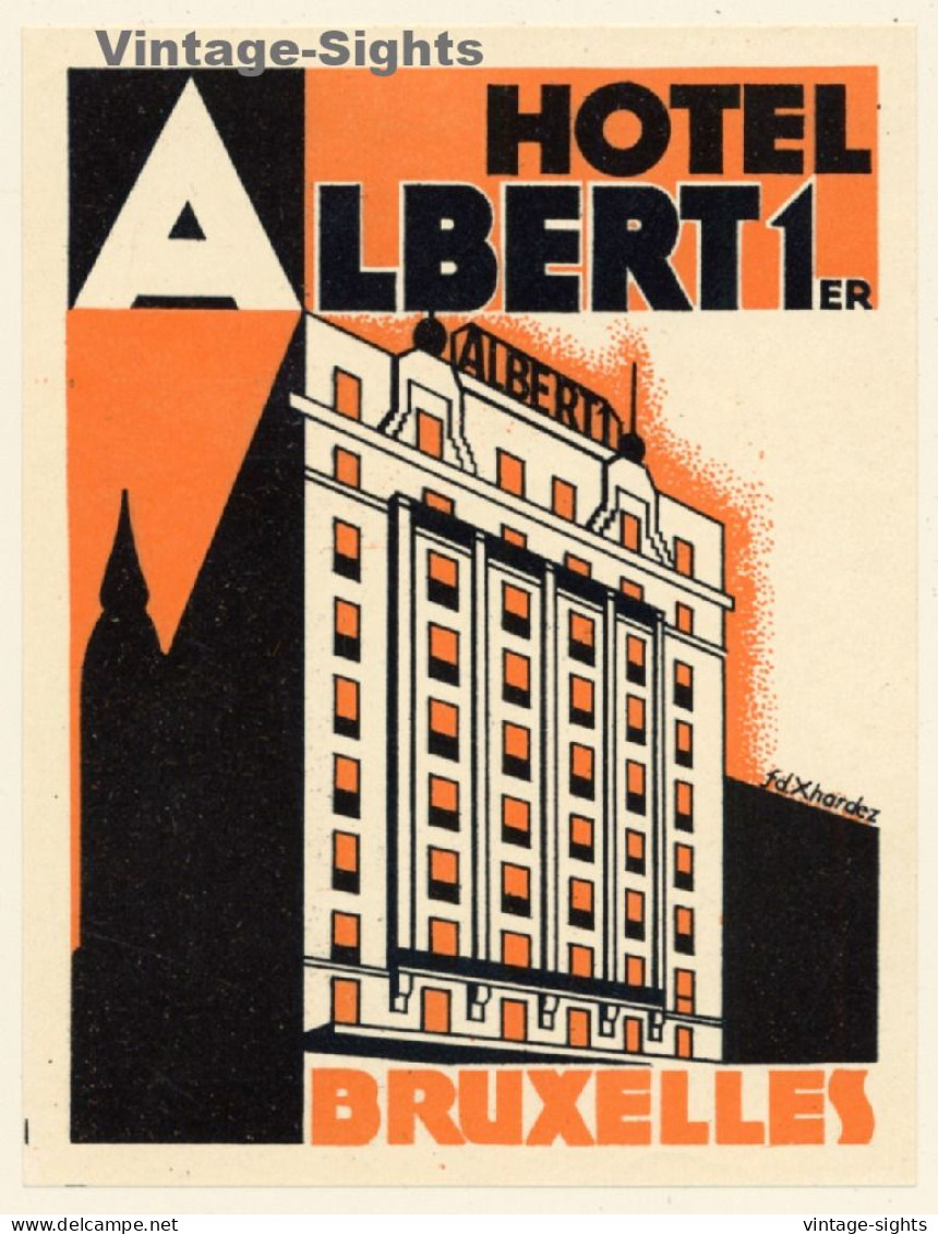 Bruxelles / Belgium: Hotel Albert 1er - Art Deco (Vintage Luggage Label ~1930s) - Hotelaufkleber