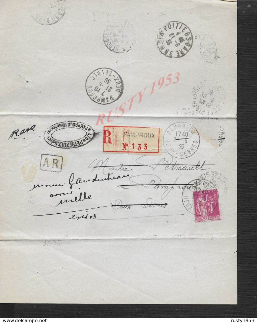 TYPE ACTE TIMBRE PAIX CACHETS AR PAMPROUX TRIBUNAL INSTANCE COMMISSION DES ORDRES PARIS 1935 IMMEUBLE  : - Cartas & Documentos