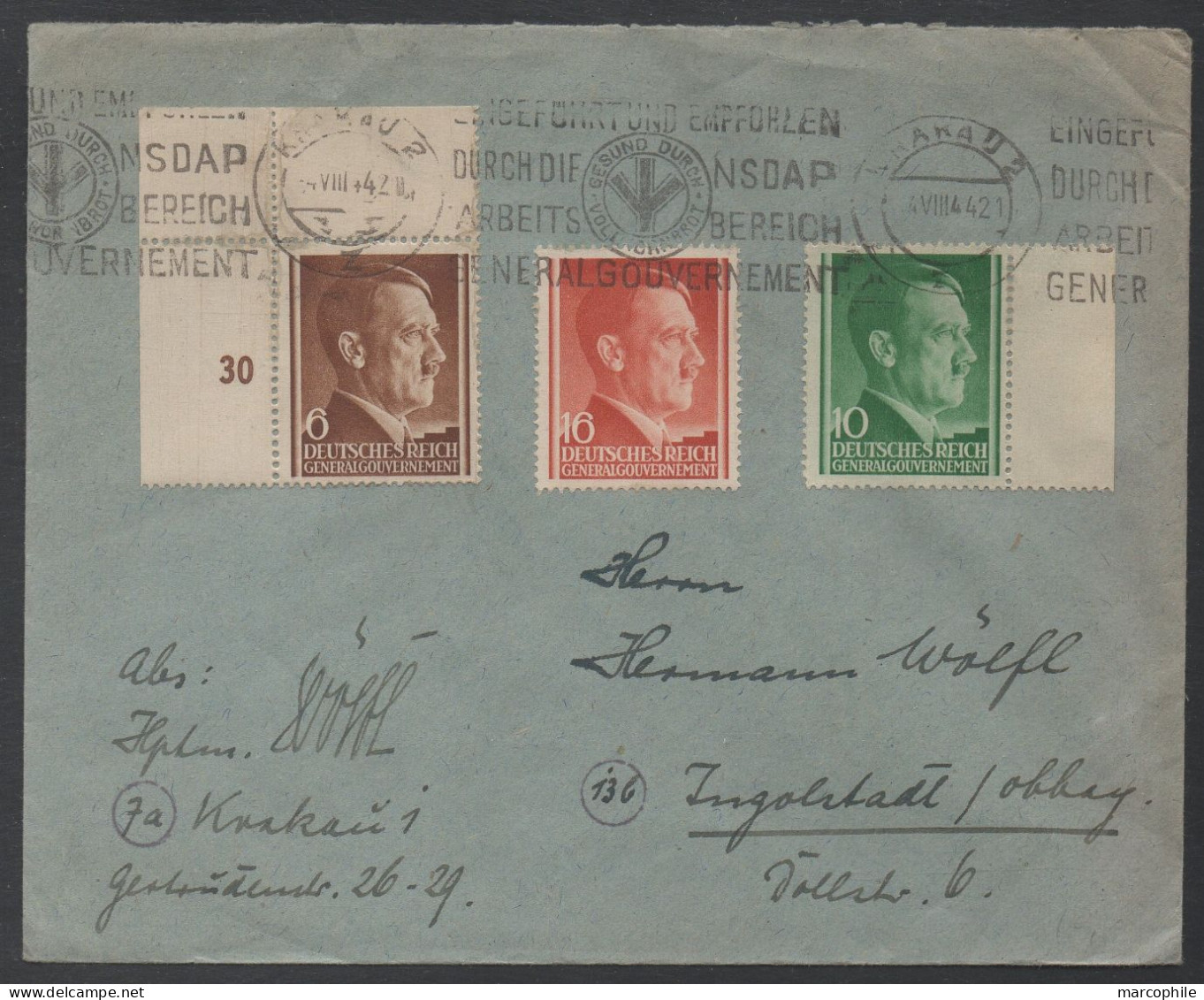 III REICH - GENERAL GOUVERNEMENT - CRACOVIE - POLOGNE / 1944 LETTRE ==> INGOLSTADT (ref 7063) - Generalregierung