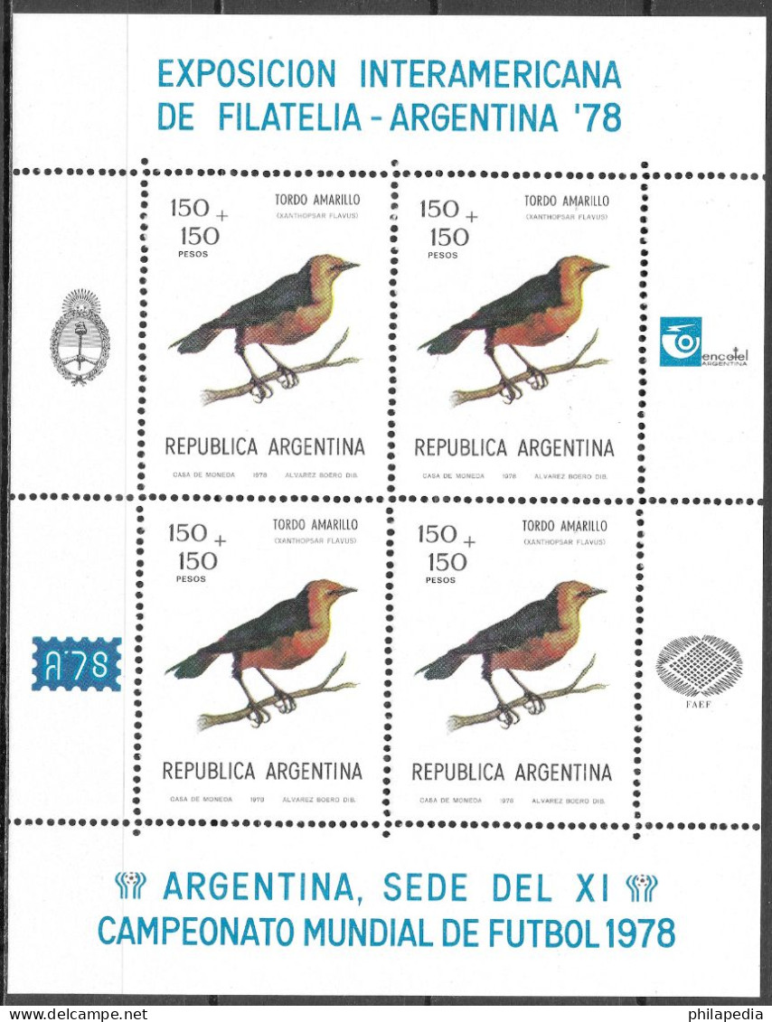 Argentine Football Oiseaux Passereaux Carouge Safran Birds Saffron Cowled Blackbird Vögel Aves Uccelli Tordo ** 1973 20€ - Sperlingsvögel & Singvögel