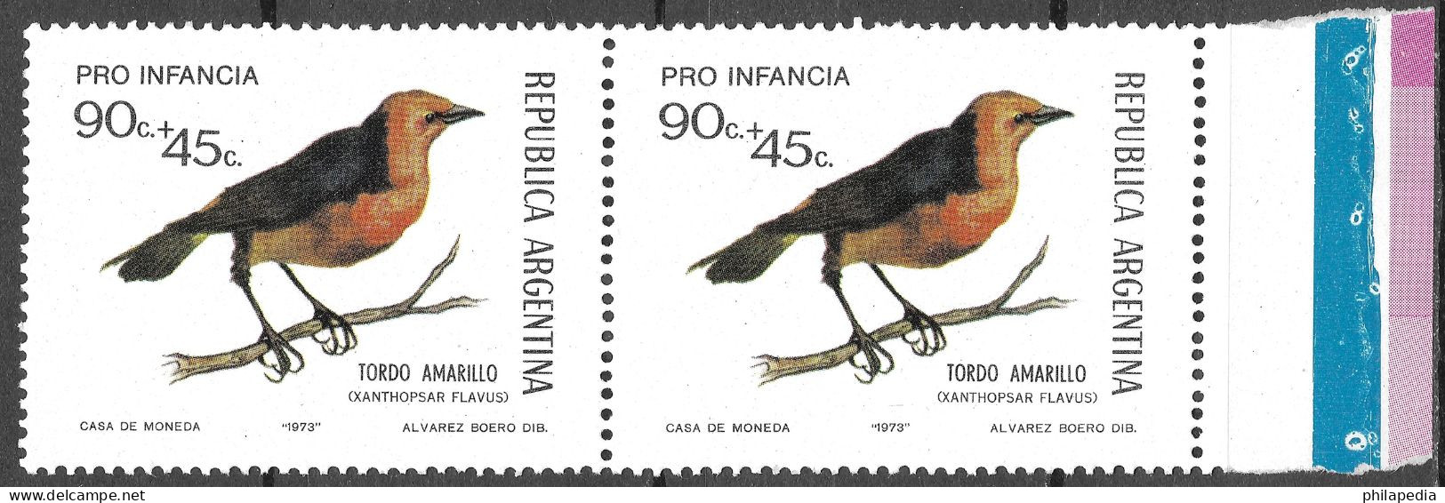 Argentine Football Oiseaux Passereaux Carouge Safran Birds Saffron Cowled Blackbird Vögel Aves Uccelli Tordo ** 1973 20€