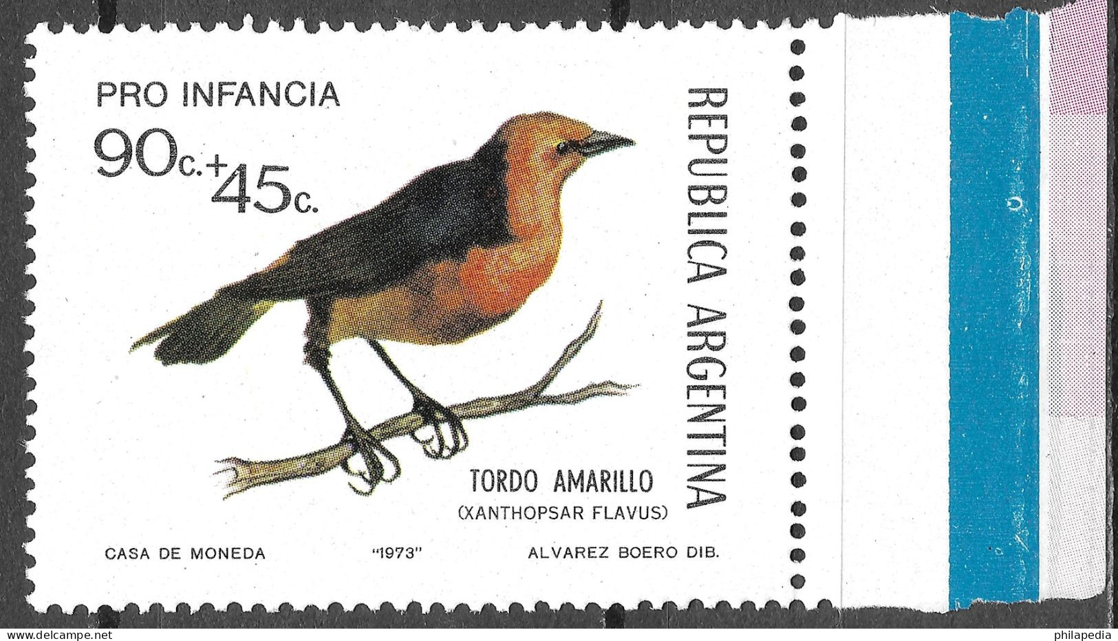 Argentine Football Oiseaux Passereaux Carouge Safran Birds Saffron Cowled Blackbird Vögel Aves Uccelli Tordo ** 1973 20€