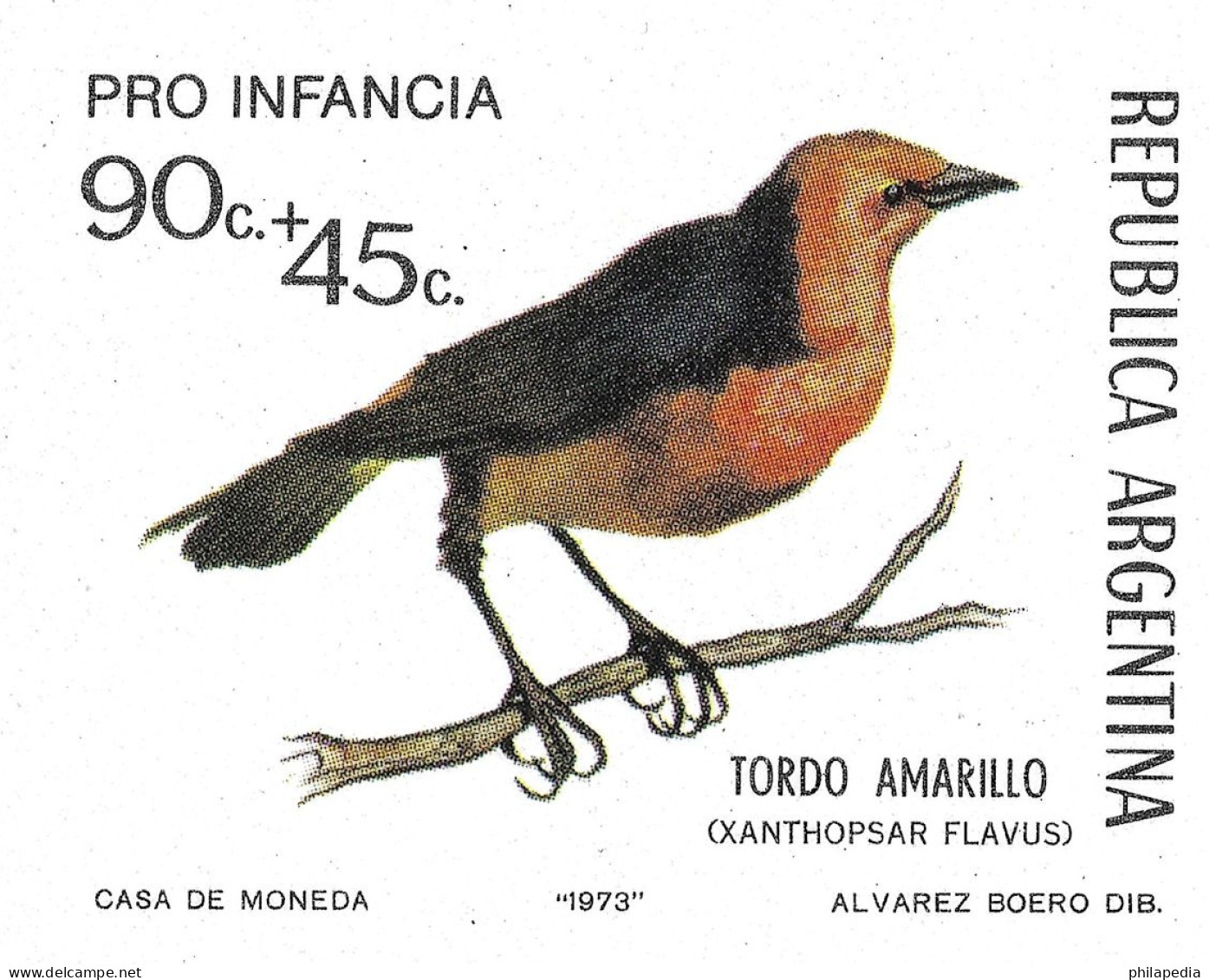 Argentine Football Oiseaux Passereaux Carouge Safran Birds Saffron Cowled Blackbird Vögel Aves Uccelli Tordo ** 1973 20€
