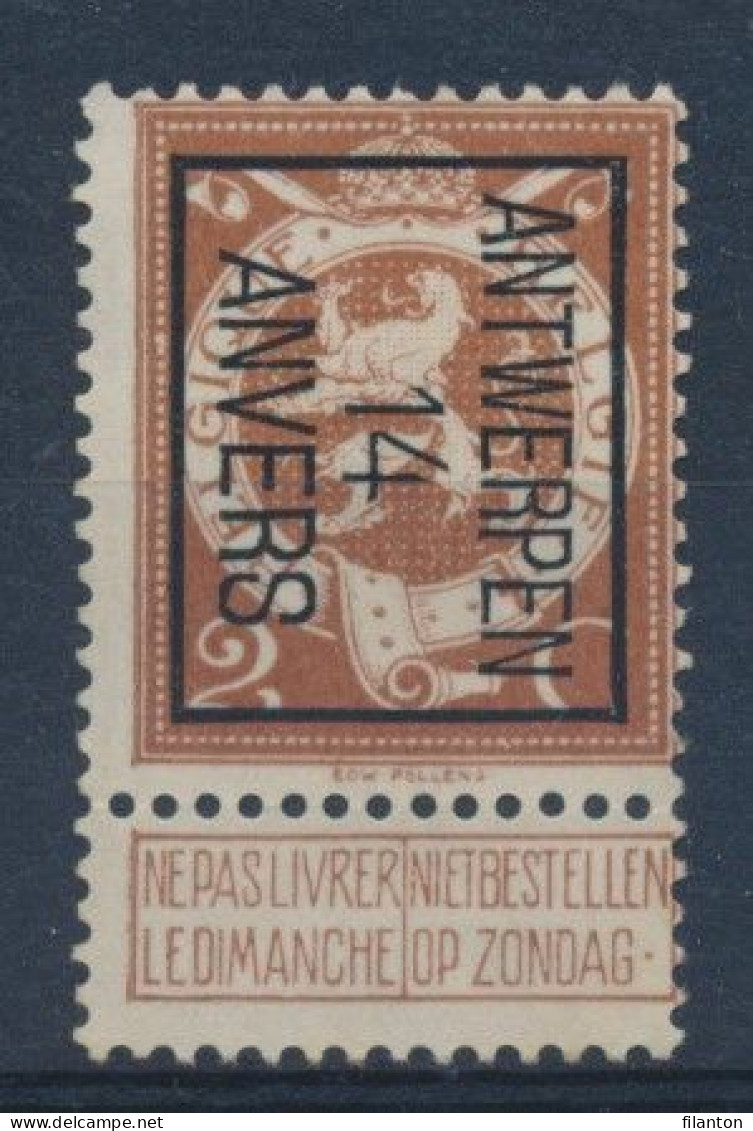 BELGIE - Preo Typo PRE 49 B - "ANTWERPEN 14 ANVERS" (zonder Gom/sans Gomme) - Typos 1912-14 (Lion)