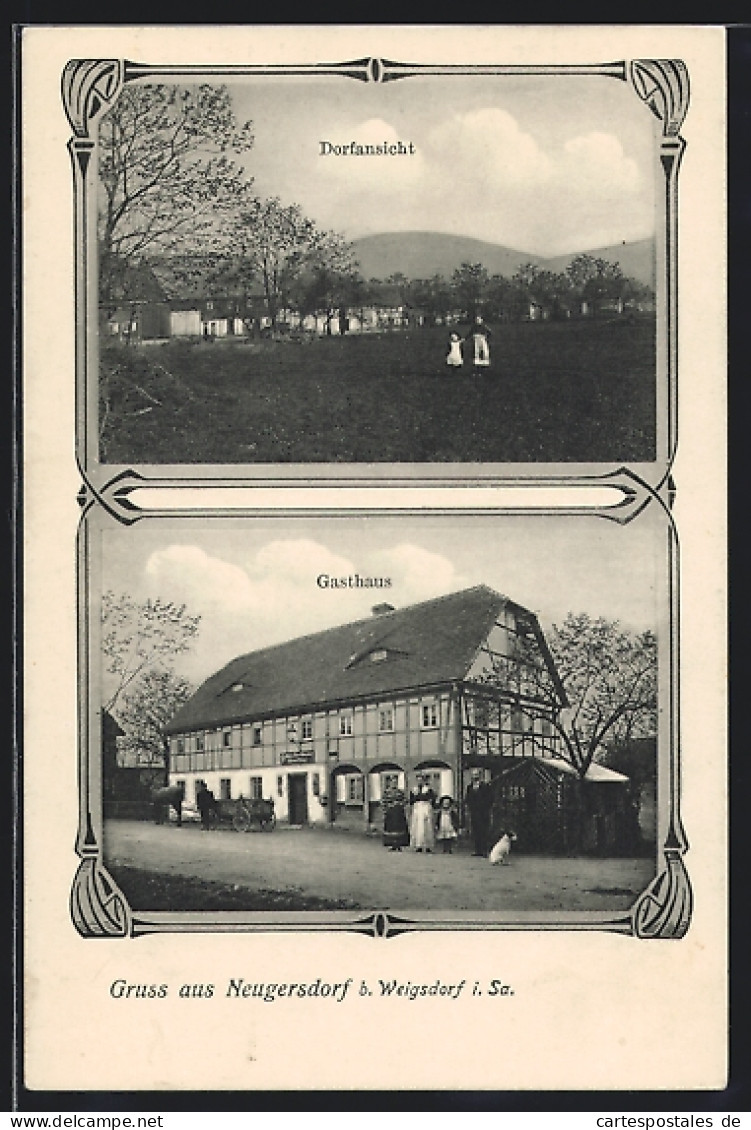 AK Neugersdorf I. Sa., Gasthaus Und Dorfansicht  - Neugersdorf