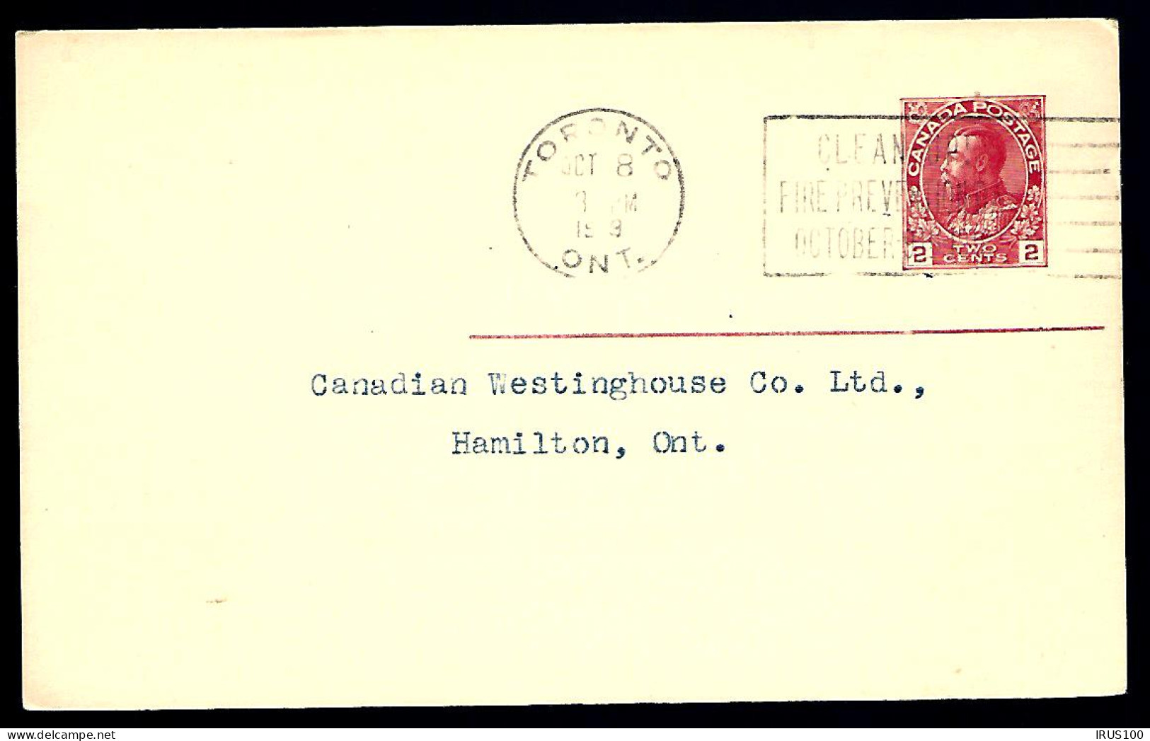 ENTIER POSTAL EN PROVENANCE DU CANADA - TORONTO - GEORGES V - 1919 - Covers & Documents