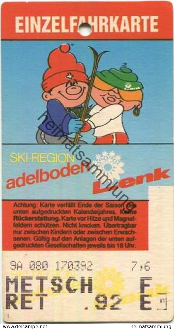 Schweiz - Ski-Region Adelboden Lenk - Einzelfahrkarte - Europe