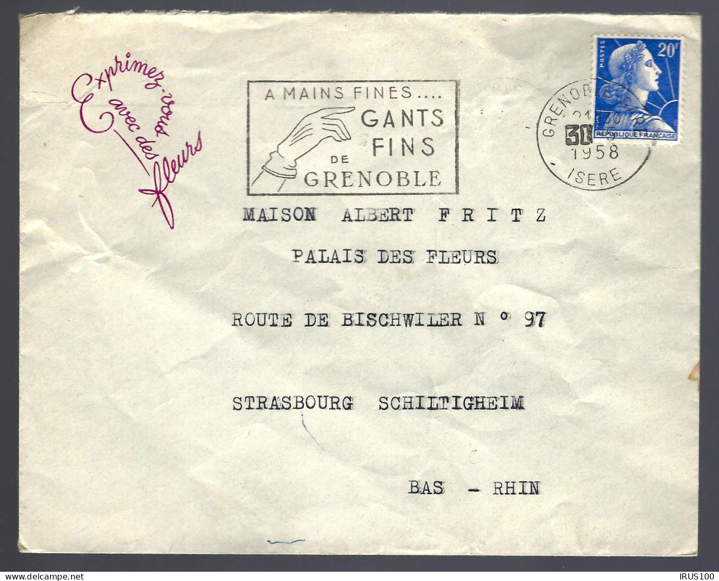 GANTS FINS DE GRENOBLE - MAIN - MARIENNE DE MULLER - 1958 - FLEURS -  - Textile