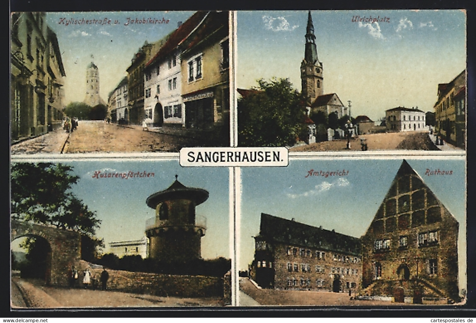 AK Sangerhausen, Die Jakobikirche, Auf Dem Ulrichplatz, Das Amtsgericht, Das Husarenpförtchen  - Sangerhausen