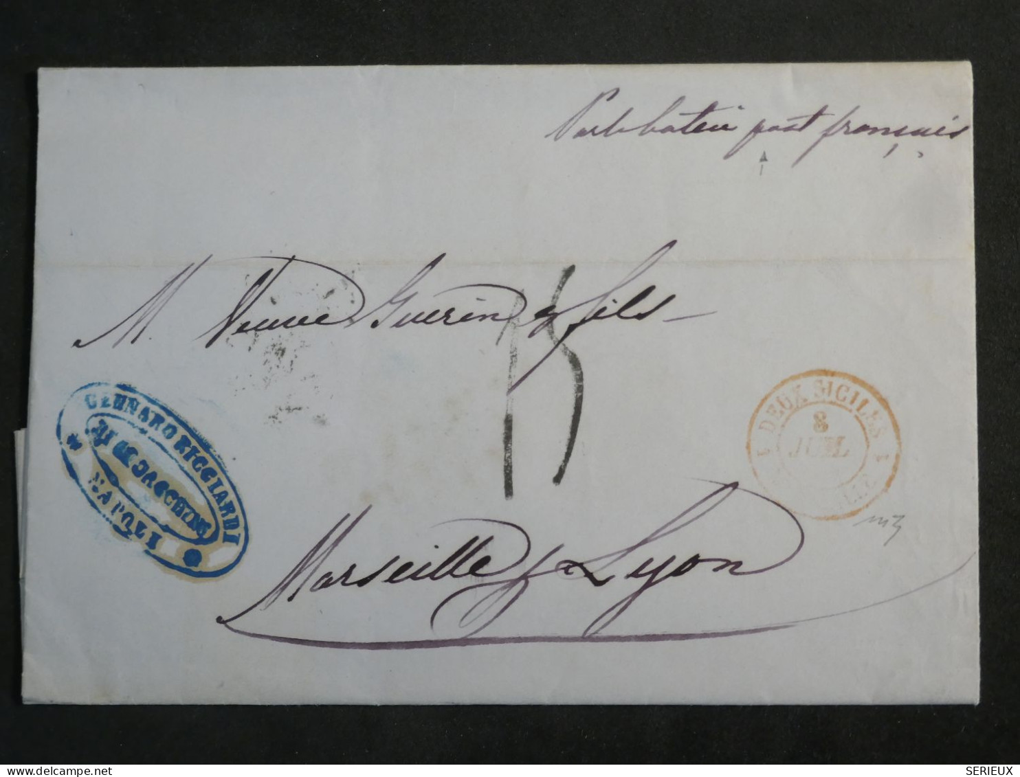 C  ITALIA  2 SICILES  BELLE  LETTRE RRR SIGNEE 1854   NAPOLI   A MARSEILLE LYON  + +AFF. INTERESSANT++ - Sicilië