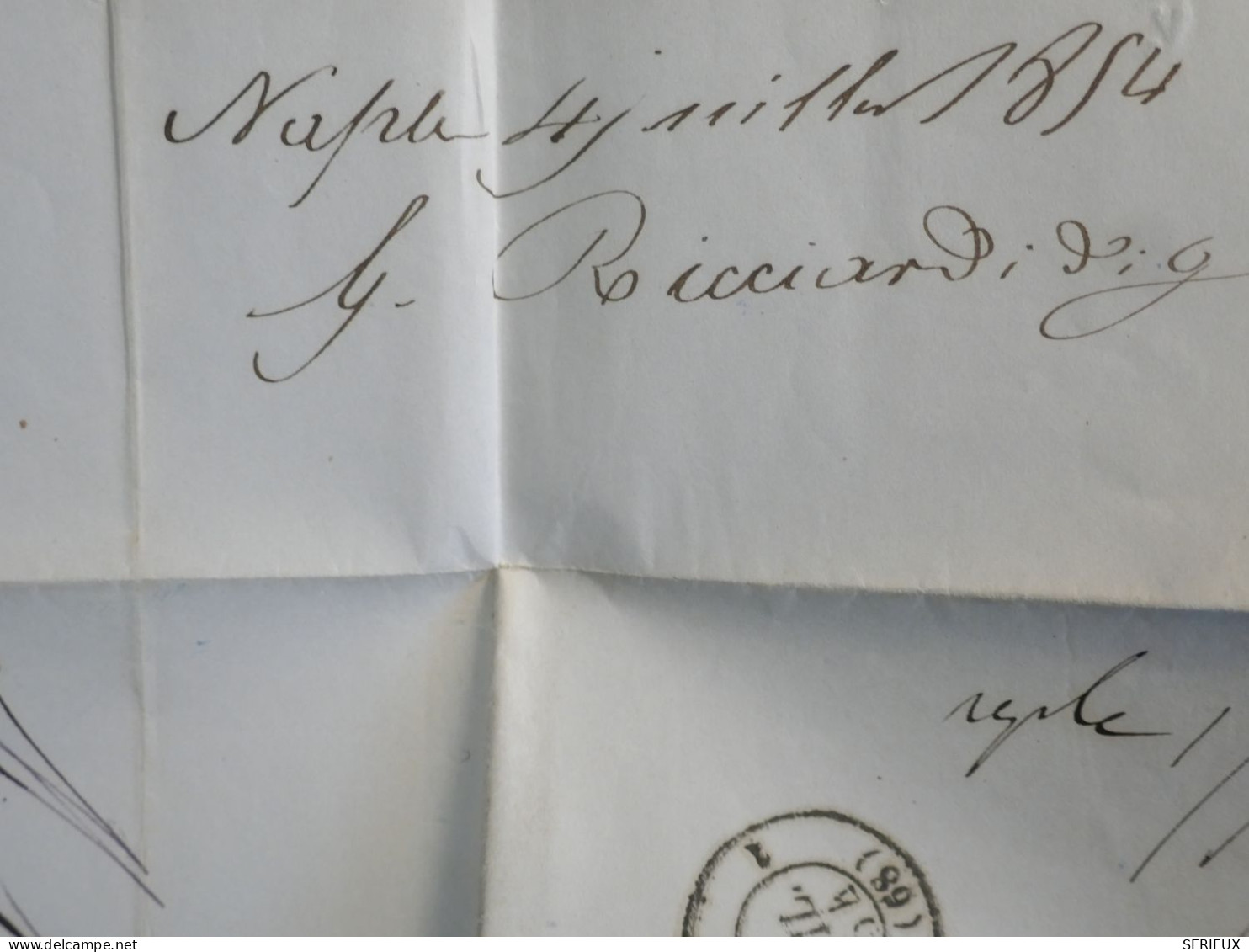 C  ITALIA  2 SICILES  BELLE  LETTRE RRR SIGNEE 1854   NAPOLI   A MARSEILLE LYON  + +AFF. INTERESSANT++ - Sizilien