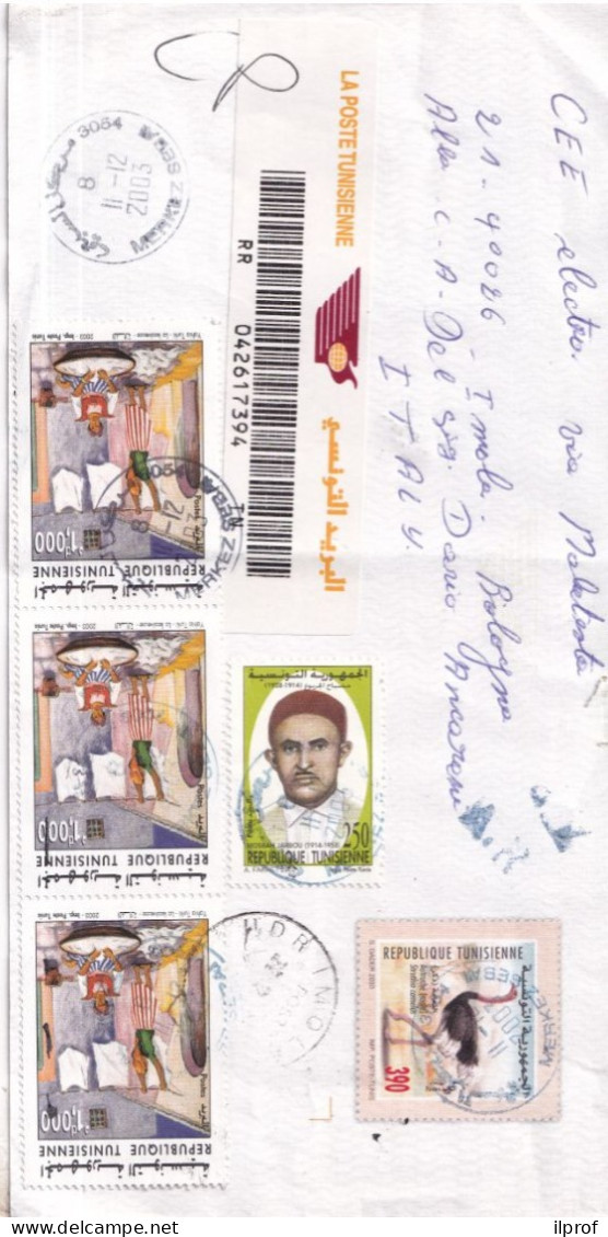 4 Francobolli 2003 + 1 Anno 2002 Tunisia  Su Busta Commerciale   Rif. S357 - Tunisie (1956-...)