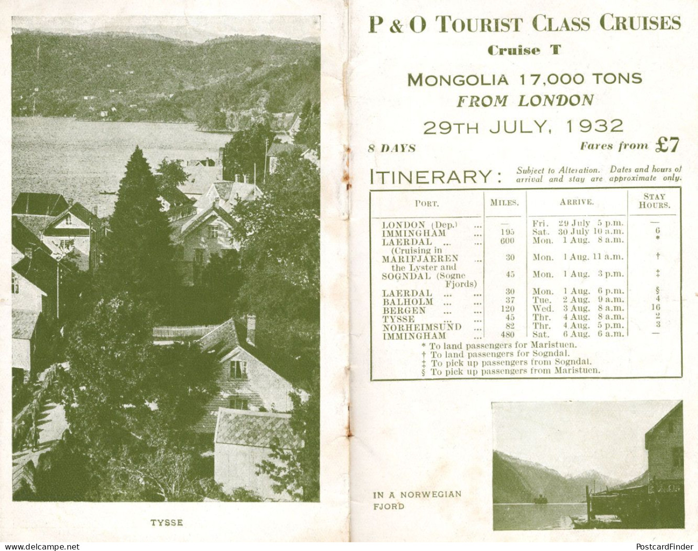 SS Mongolia P&O Tourist Class Cruises 1932 Itinerary Photo Booklet - Ferries