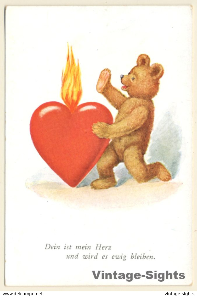 Teddy Bear & Flaming Heart / Dein Ist Mein Herz (Vintage PC) - Jeux Et Jouets