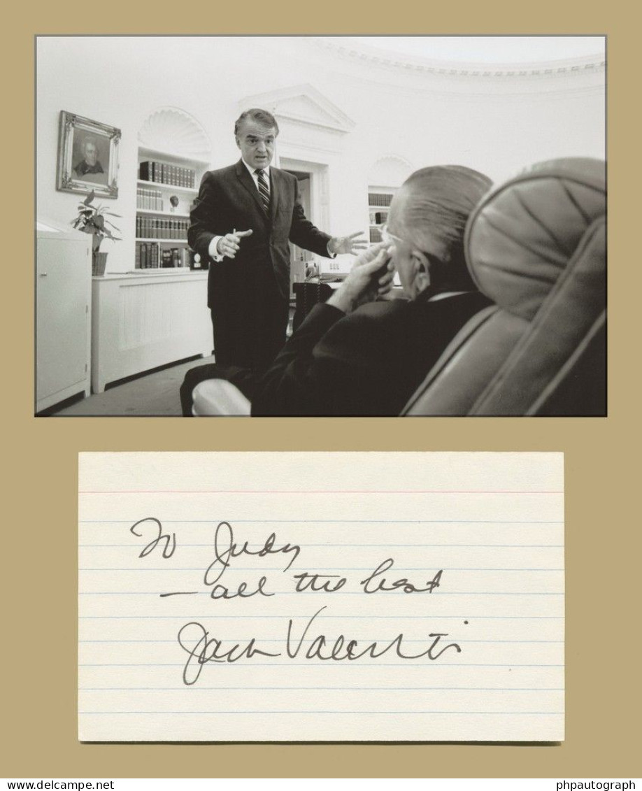 Jack Valenti (1921-2007) - American Lobbyist - Signed Card + Photo - 1993 - COA - Politicians  & Military