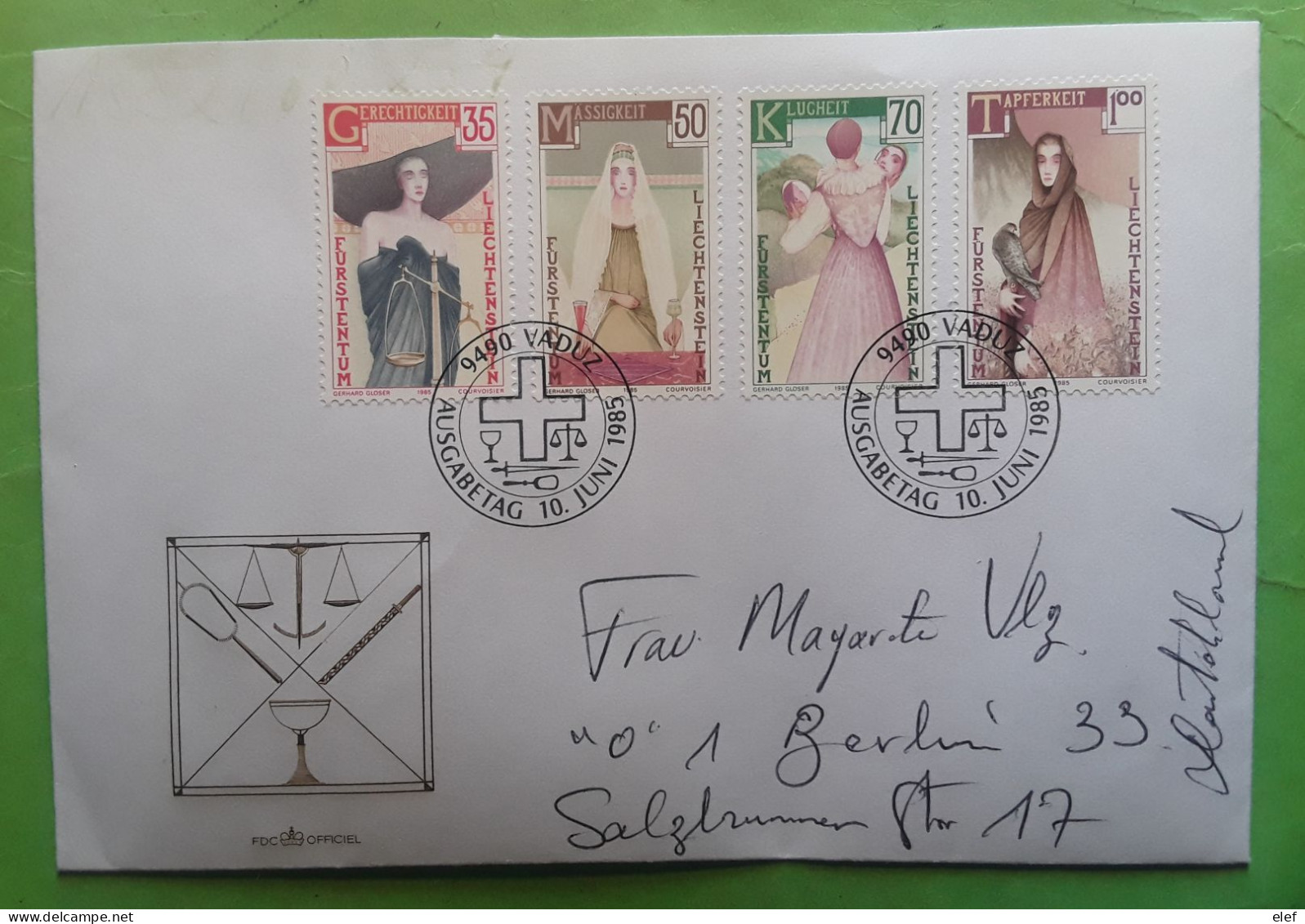 LIECHTENSTEIN 1985, Brief Aus VADUZ Lettre Serie Yvert 812 / 815, Femmes , Vertus Cardinales , TB - Covers & Documents