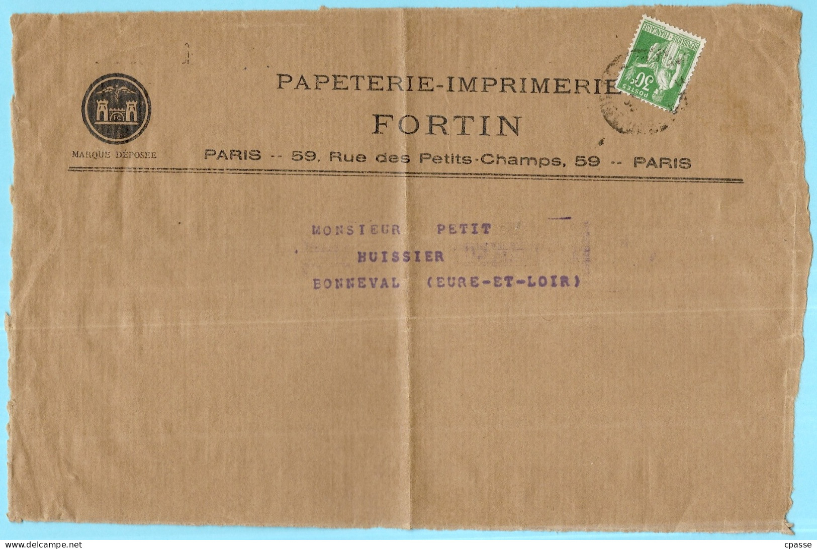 Devant De Lettre à En-tête Papeterie-Imprimerie FORTIN, Rue Des Petits-Champs 75001 Paris, Avec Timbre Type PAIX N° 280 - 1932-39 Vrede