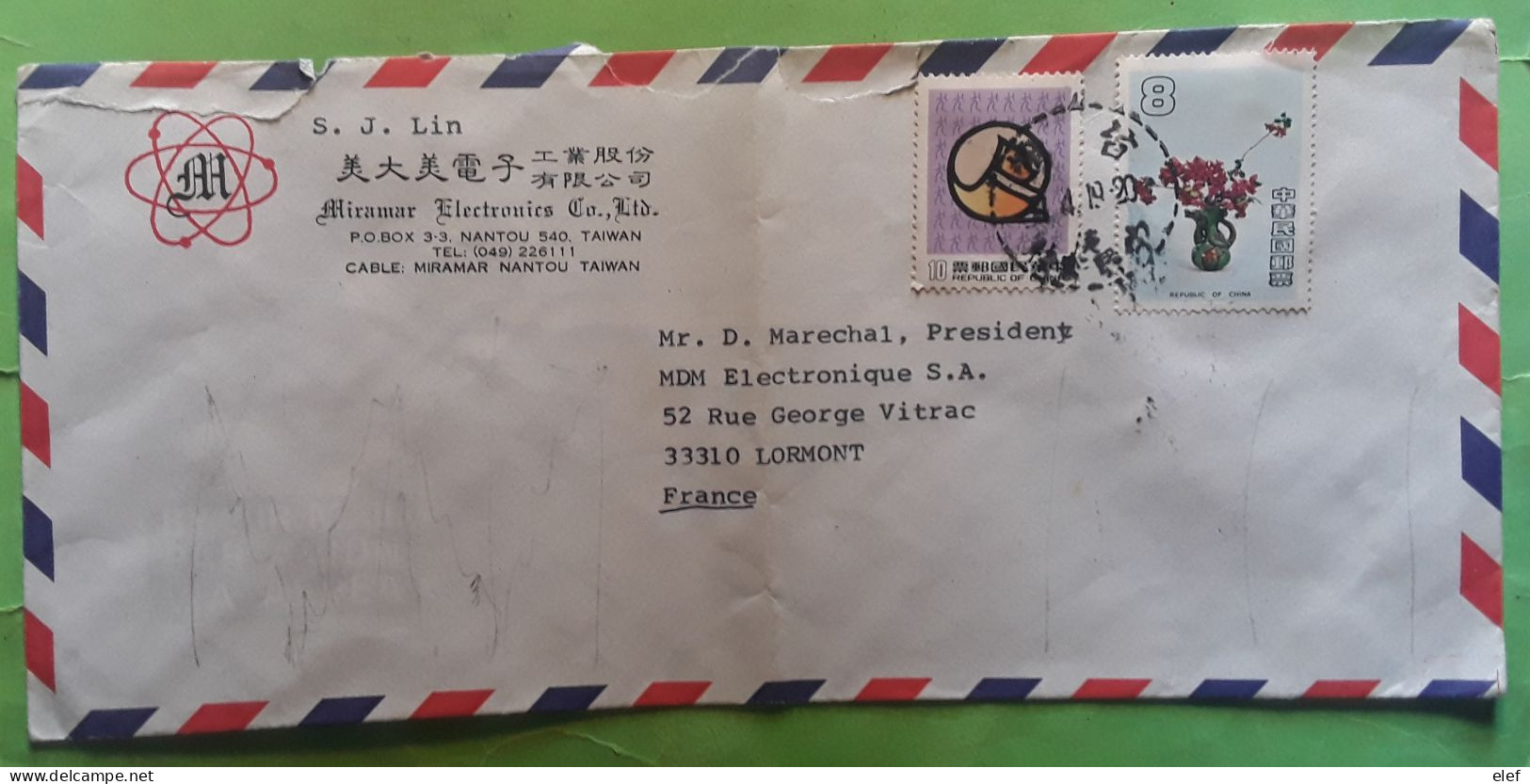 TAIWAN, China Miramar Electronics Co. NANTOU  Cover > Lormont France - Brieven En Documenten