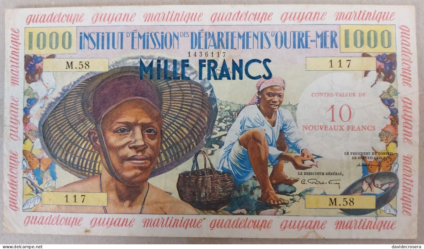 FRENCH ANTILLES 10 NOUVEAUX FRANCS ON 1000 FRANCS 1961 PICK 2 - Autres - Amérique