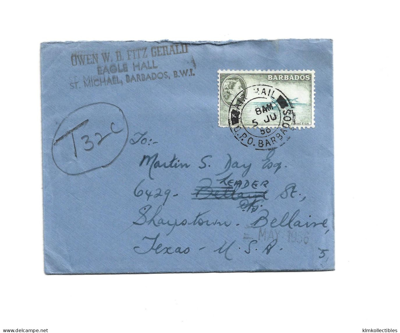 GREAT BRITAIN UNITED KINGDOM ENGLAND COLONIES - BARBADOS - AIRMAIL COVER TO USA - Barbados (...-1966)