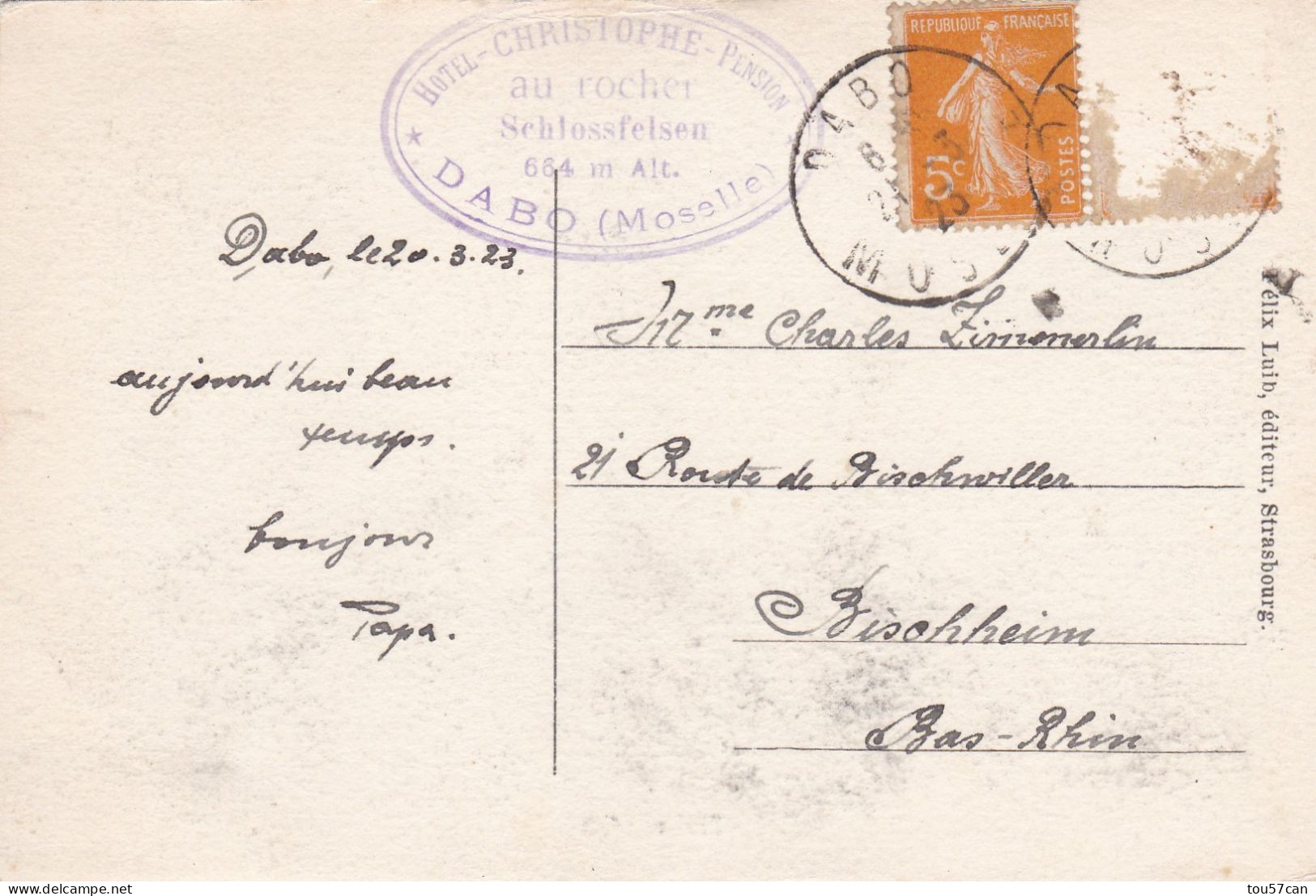 DABO  -  SARREBOURG  -   MOSELLE  -  (57)  -  PEU  COURANTE CPA DE 1923  -  LE ROCHER EN 1643. - Sarrebourg