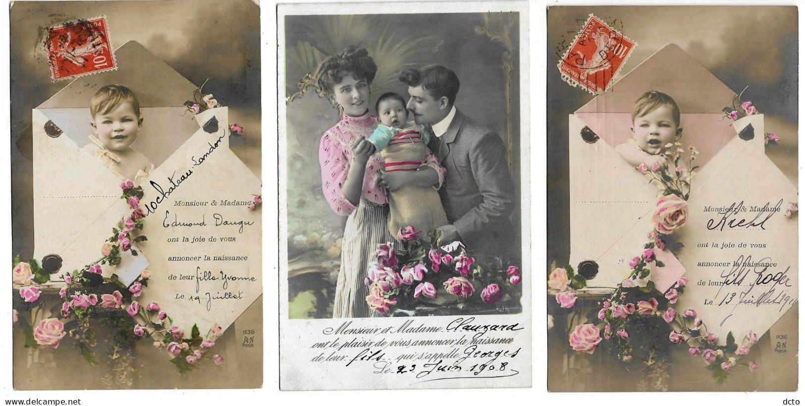 3 Cpa Faire-part De Naissance Dont 2 : Enfant Sort De L'enveloppe, 1908 19011 - Geboorte