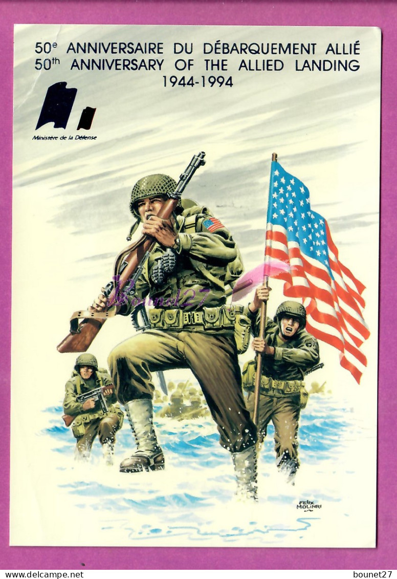 PLAGE DU DEBARQUEMENT 50 Eme ANNIVERSAIRE Illustration Felix MOLINDRI  Drapeau Americain  - Guerre 1939-45