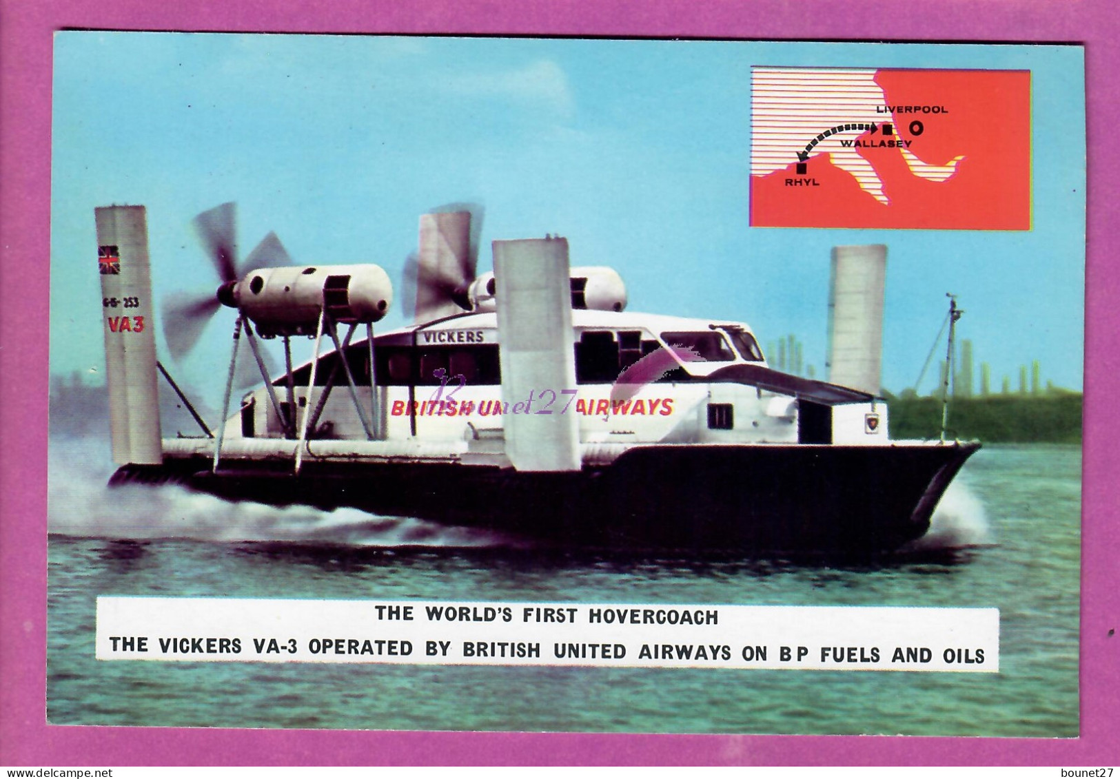 BATEAU Boat - THE WORLD'S FIRST HOVERCOACH Vickers VA-3 Operated By British United Airways On Bp Fuels And Oils - Luftkissenfahrzeuge