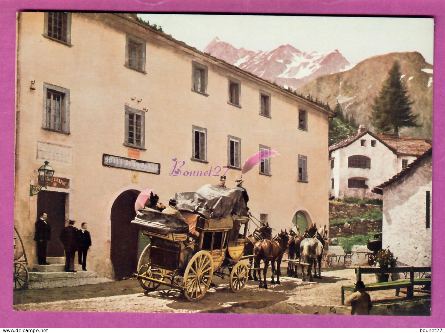 POSTE ET FACTEURS - Musée Des PTT - 1890 Simplon Dorf La Station Postale Caléche Diligence Animé - Post