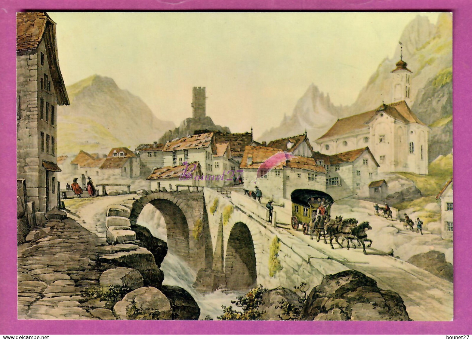 POSTE ET FACTEURS - Musée Des PTT - George Barnard 1843 Hospenthal La Poste Du St Gothard  Caleche Pont Maison - Poste & Postini