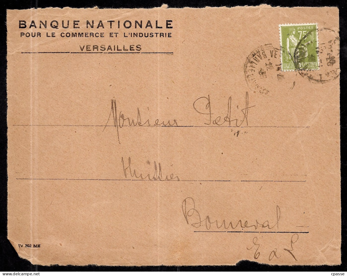 1935 Fragment 78 Versailles BANQUE NATIONALE Pour Commerce Industrie, Timbre Type PAIX N° 284 YT "seul Sur Lettre" - 1932-39 Vrede