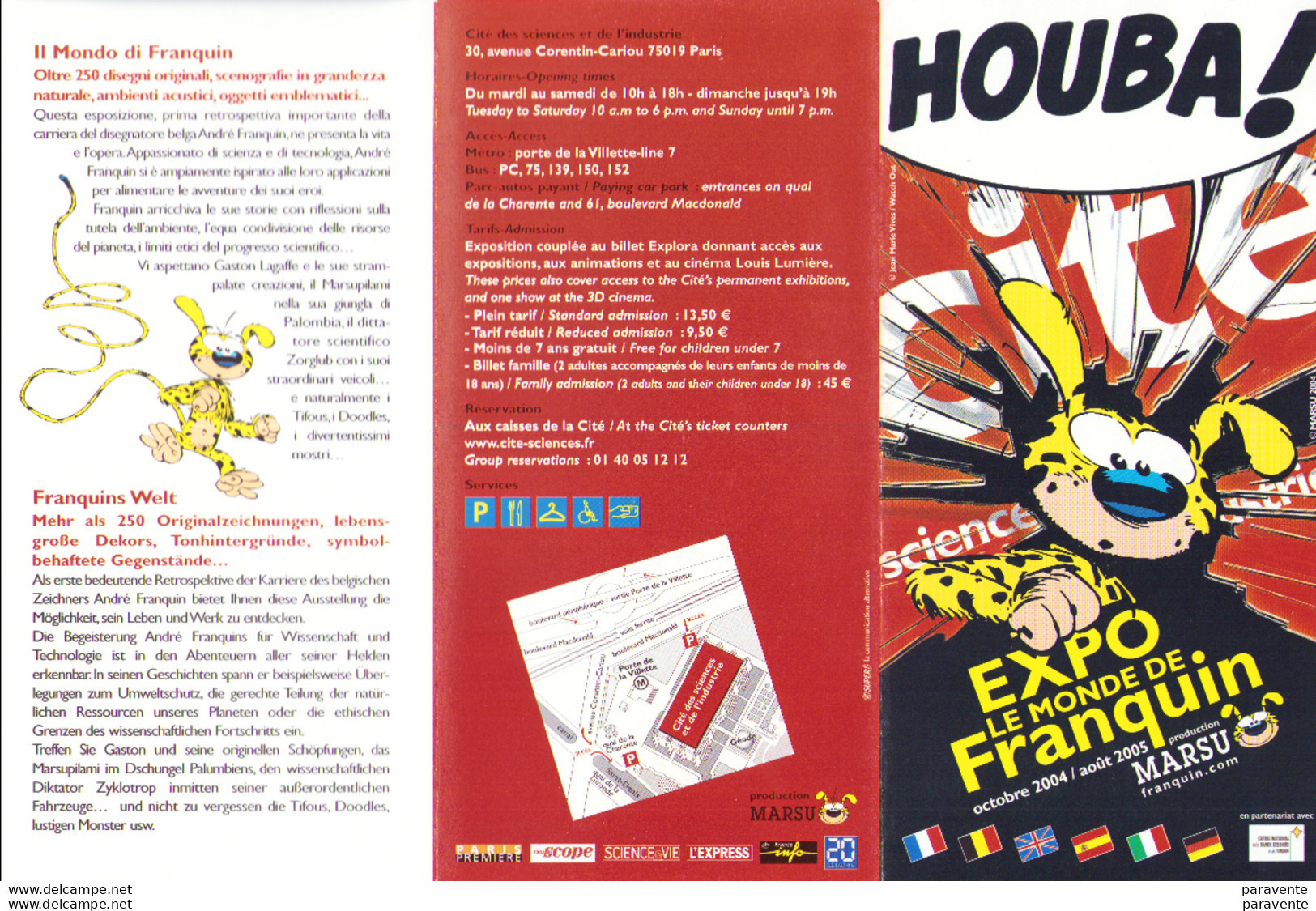 FRANQUIN MARSUPILAMI GASTON : Depliant Exposition CITE DES SCIENCES 2004 - Franquin