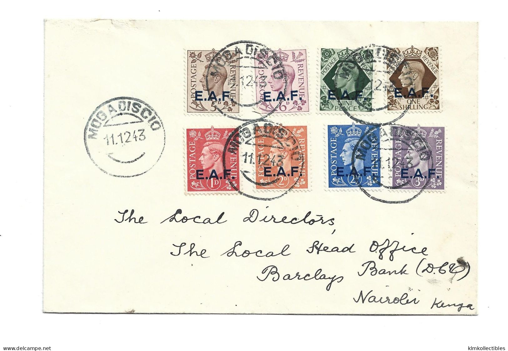 GREAT BRITAIN UNITED KINGDOM ENGLAND COLONIES - SOMALILAND SOMALIA - 1943 EAF OVERPRINT COVER TO KENYA - Somaliland (Protectorate ...-1959)