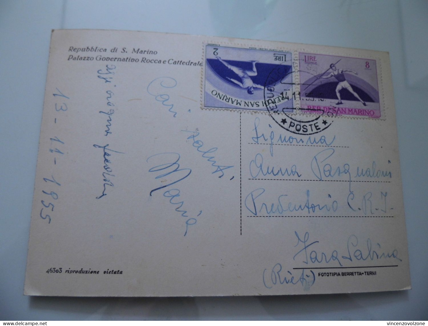 Cartolina Viaggiata "REPUBBLICA DI S. MARINO Palazzo Governativo E Rocca" 1955 - Saint-Marin