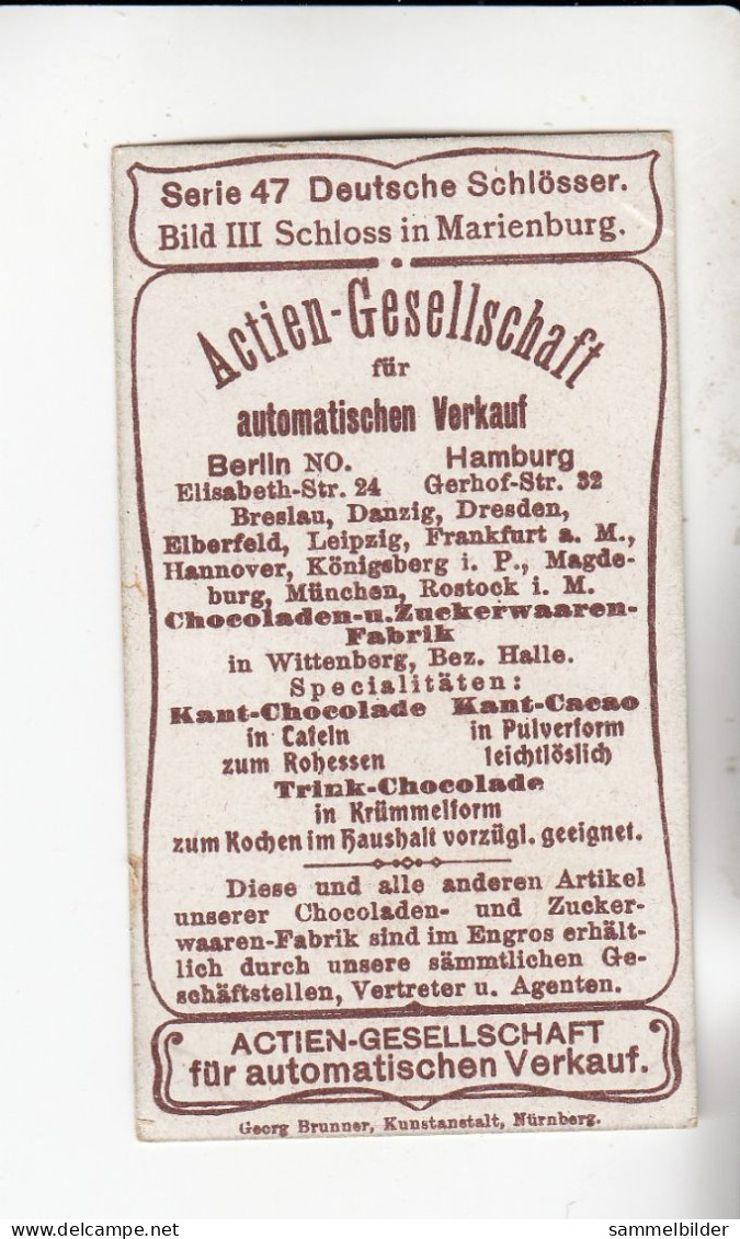 Actien Gesellschaft Deutsche Schlösser Schloss In Marienburg     Serie  47 #3 Von 1900 - Stollwerck